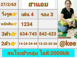 แนวทางหวยฮานอย 27/63 ชุดที่1