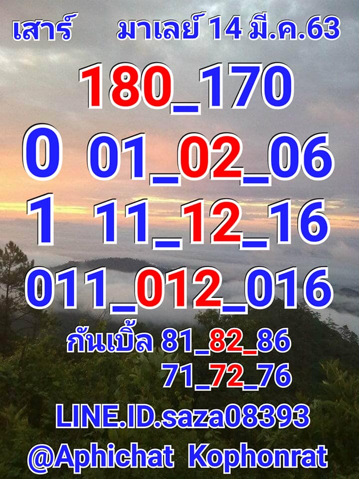 แนวทางหวยมาเลย์ 14/3/63 ชุดที่7