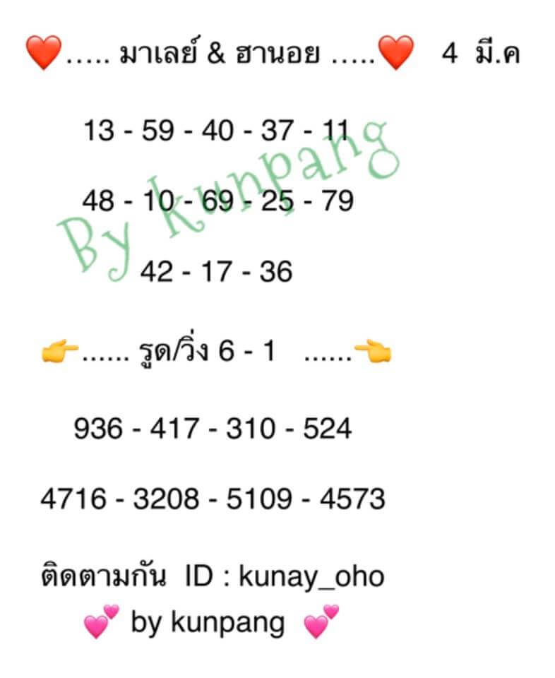 แนวทางหวยมาเลย์ 4/3/63 ชุดที่3