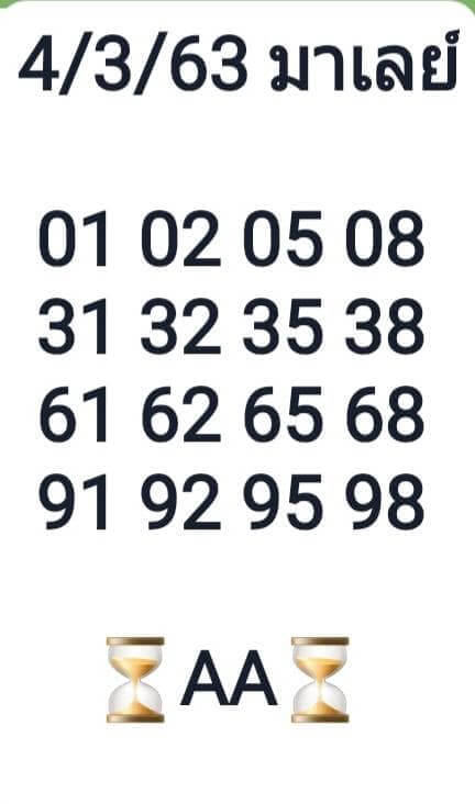 แนวทางหวยมาเลย์ 4/3/63 ชุดที่8