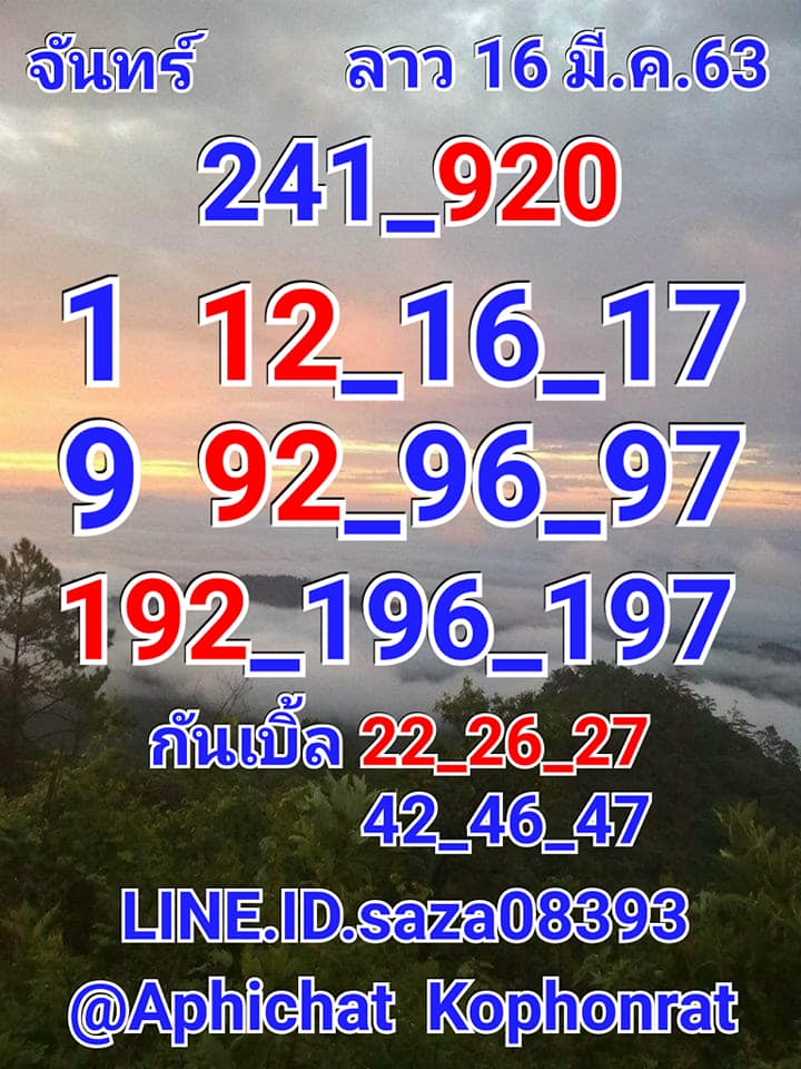 แนวทางหวยลาว 16/3/63 ชุดที่4