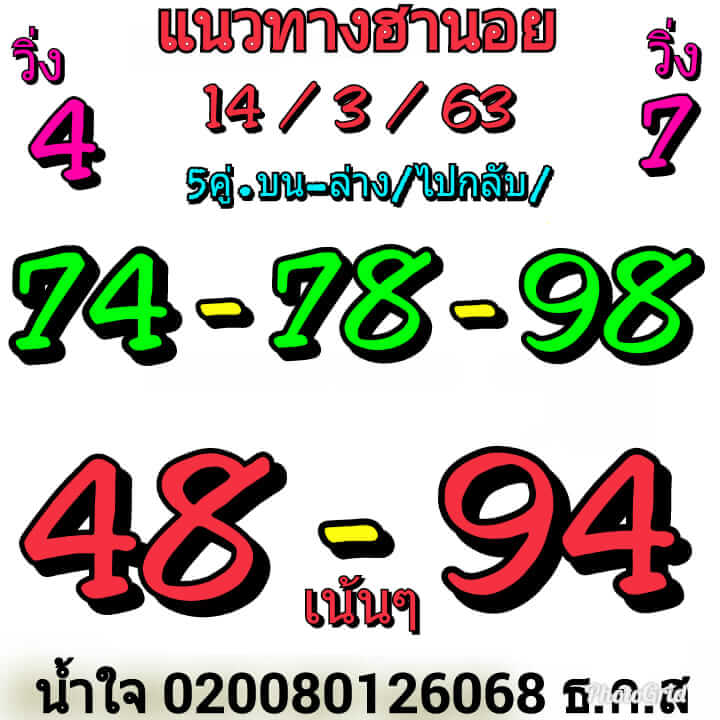 แนวทางหวยฮานอย 14/3/63 ชุดที่10