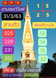 แนวทางหวยฮานอย 31/3/63 ชุดที่12