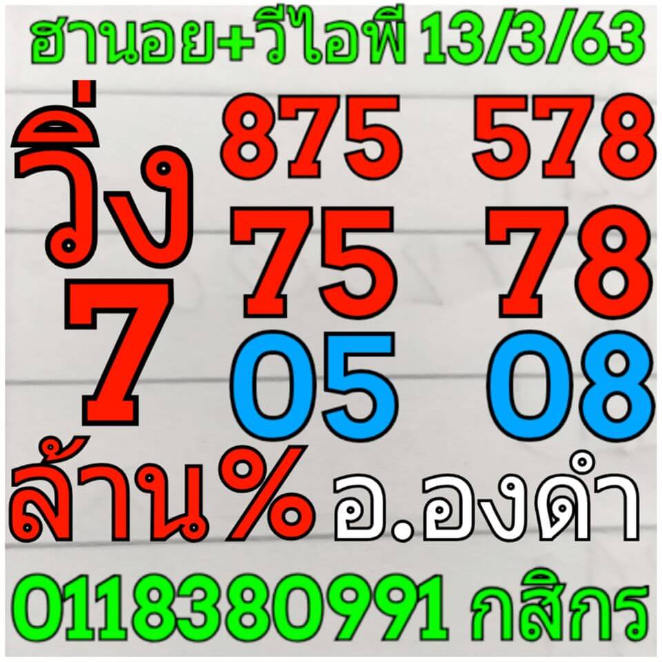 แนวทางหวยฮานอย 13/3/63 ชุดที่5