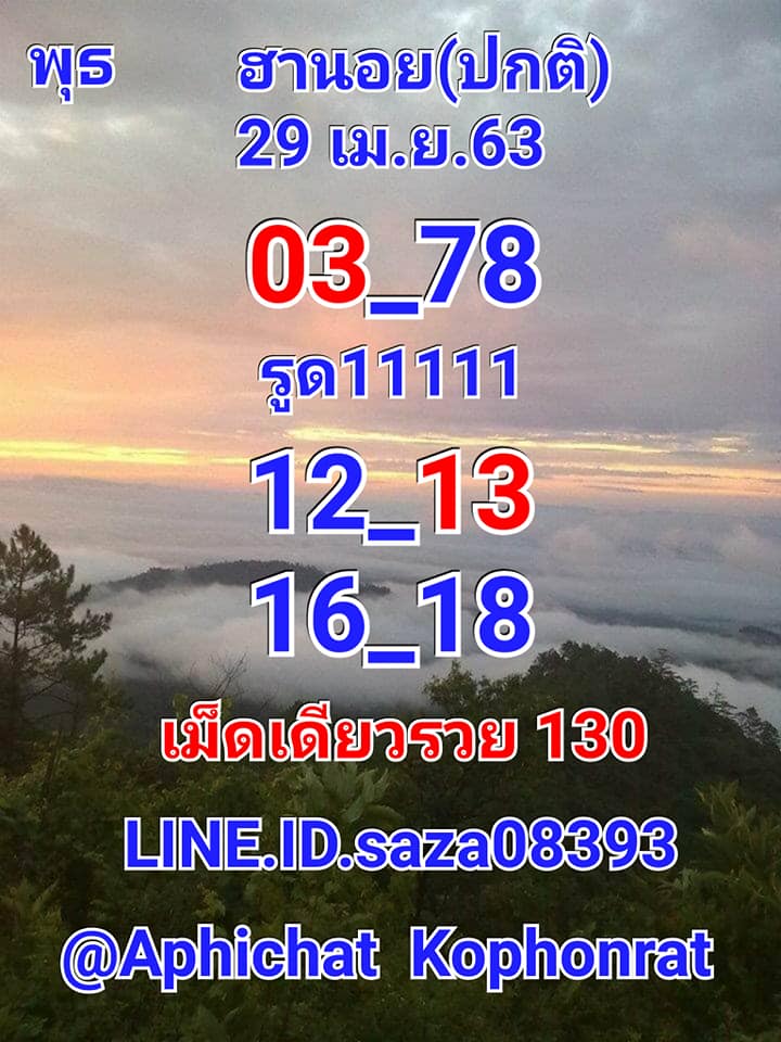 แนวทางหวยฮานอย 29/4/63 ชุดที่8