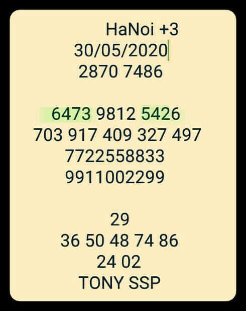 แนวทางหวยฮานอย 30/5/63 ชุดที่10
