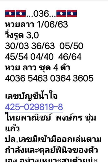 แนวทางหวยลาว 1/6/63 ชุดที่12