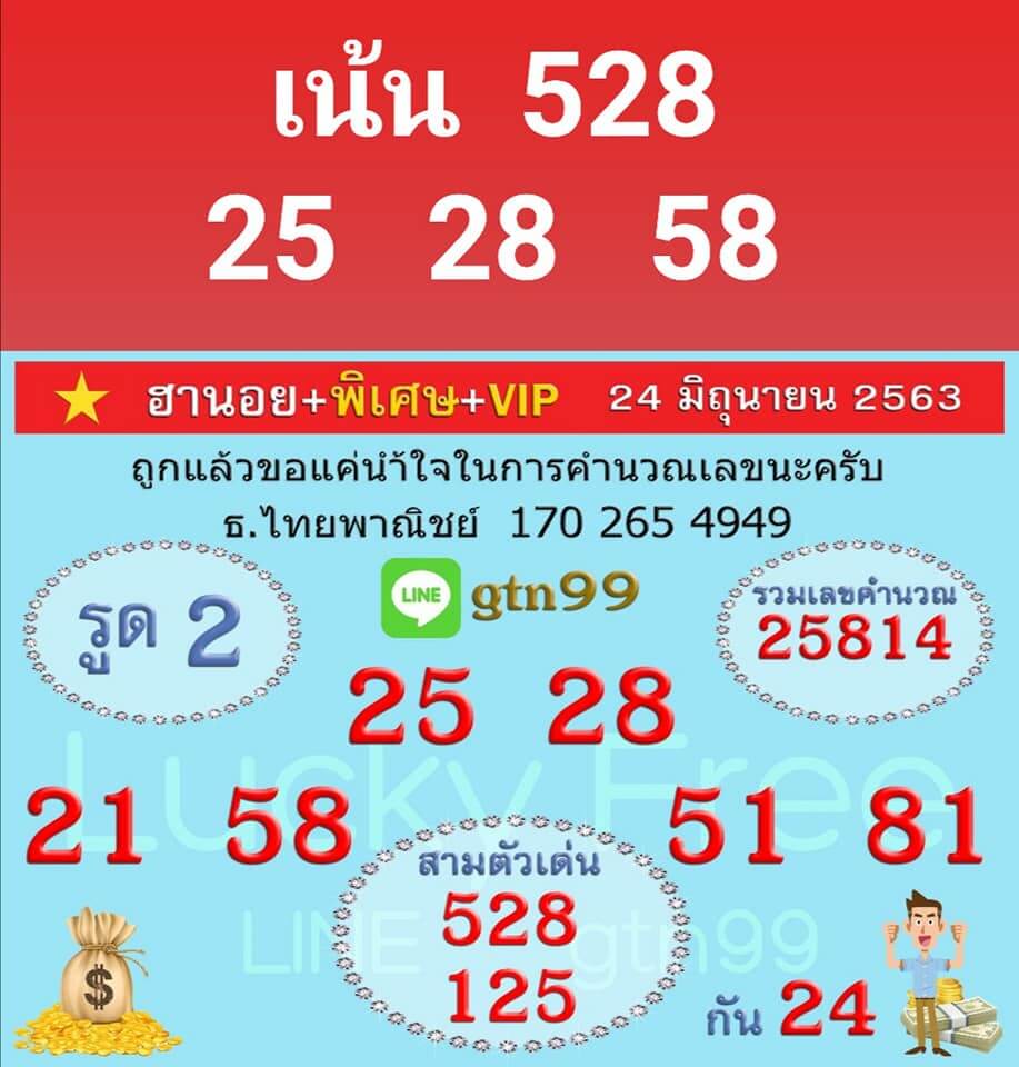 แนวทางหวยฮานอย 24/6/63 ชุดที่6