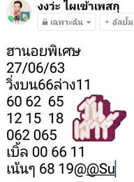 แนวทางหวยฮานอย 27 /6/63 ชุดที่ 14