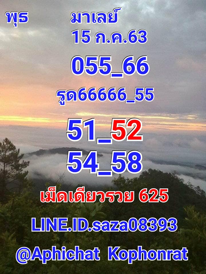 แนวทางหวยมาเลย์ 15/7/63 ชุดที่1