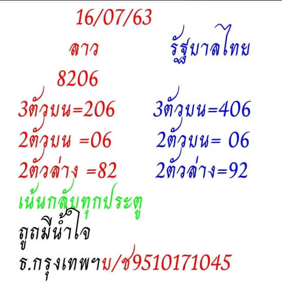 แนวทางหวยลาว 16/7/63 ชุดที่4