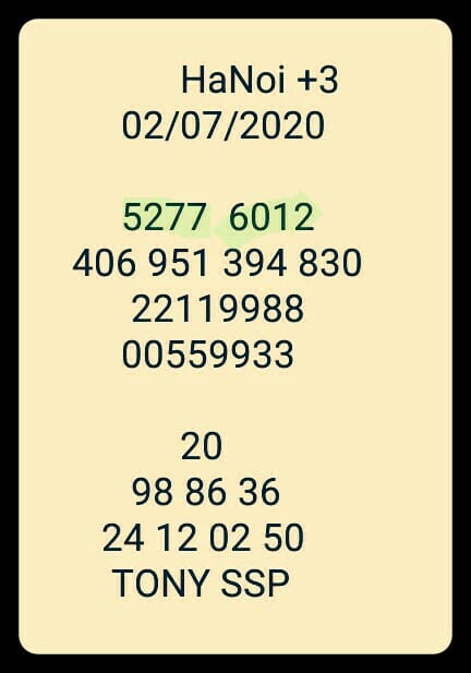 แนวทางหวยฮานอย 2/7/63 ชุดที่1