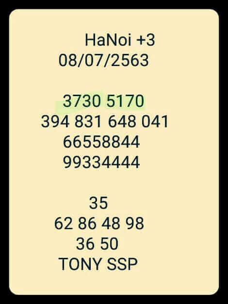 แนวทางหวยฮานอย 8/7/63 ชุดที่ 6