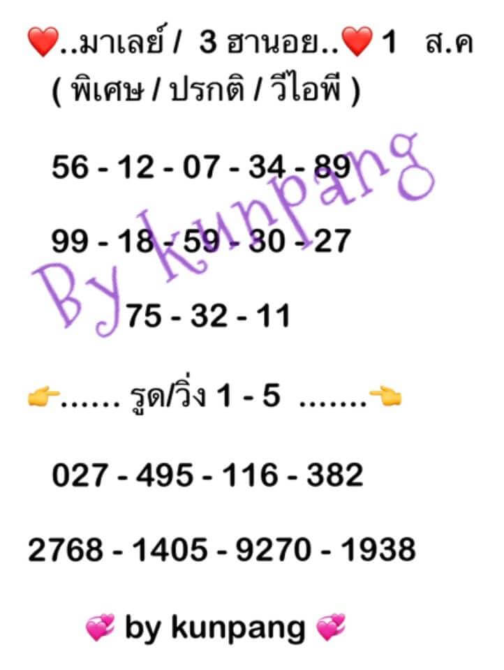 แนวทางหวยมาเลย์ 1/8/63 ชุดที่2