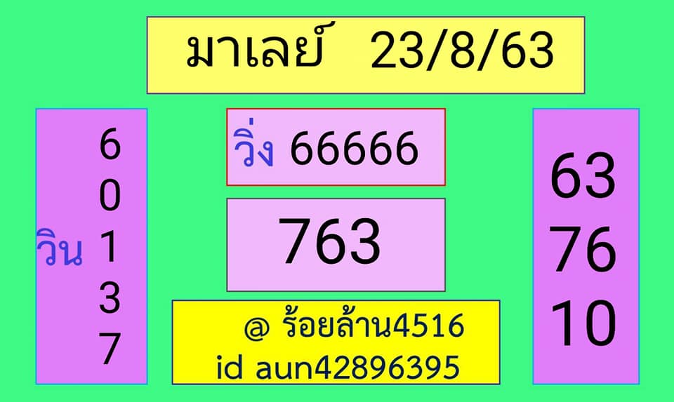 แนวทางหวยมาเลย์ 23/8/63 ชุดที่1