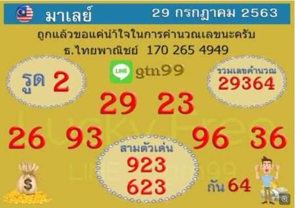 แนวทางหวยมาเลย์ 29/8/63 ชุดที่12