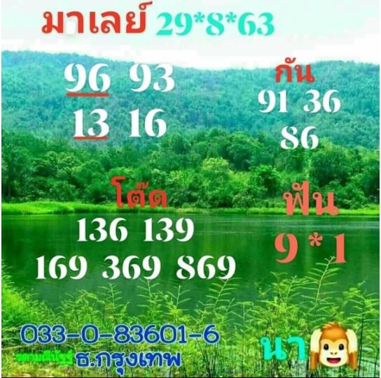 แนวทางหวยมาเลย์ 29/8/63 ชุดที่14