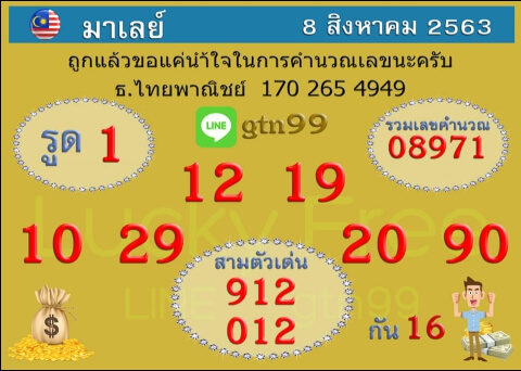 แนวทางหวยมาเลย์ 8/8/63 ชุดที่6