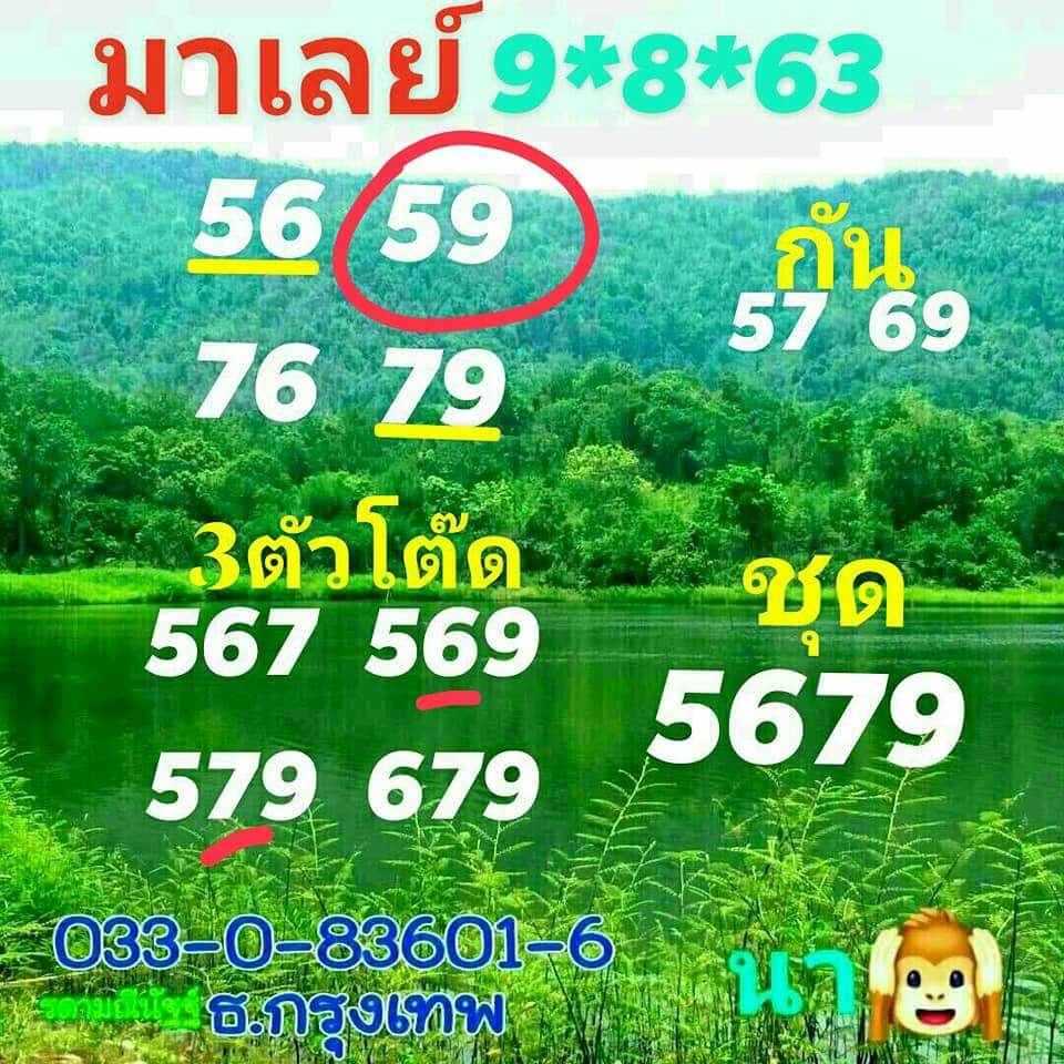 แนวทางหวยมาเลย์ 9/8/63 ชุดที่1