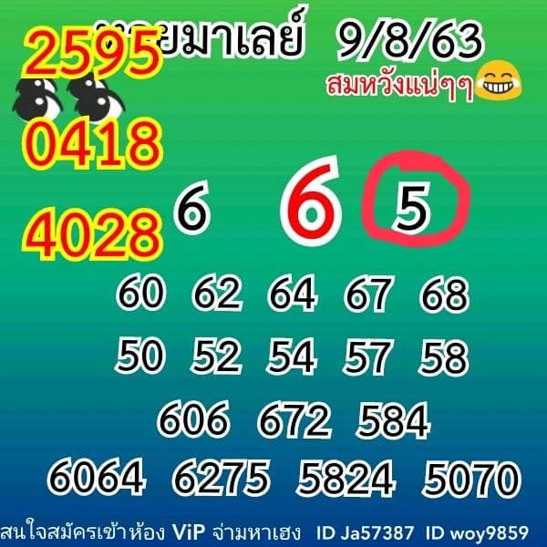 แนวทางหวยมาเลย์ 9/8/63 ชุดที่2