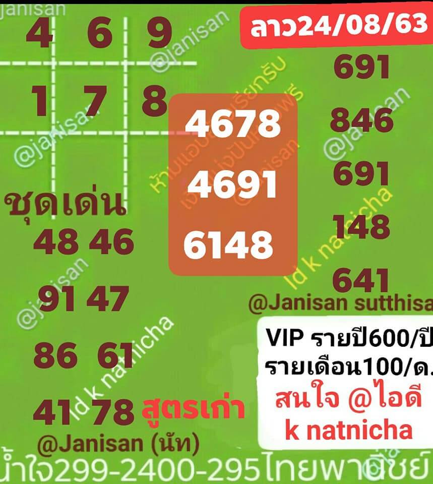 แนวทางหวยลาว 24/8/63