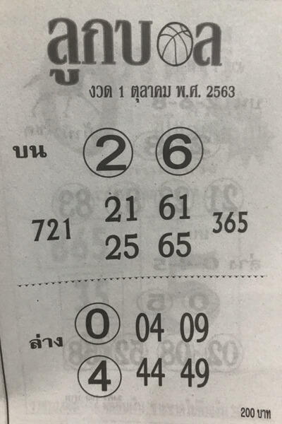 หวยลูกบอล 1/10/63
