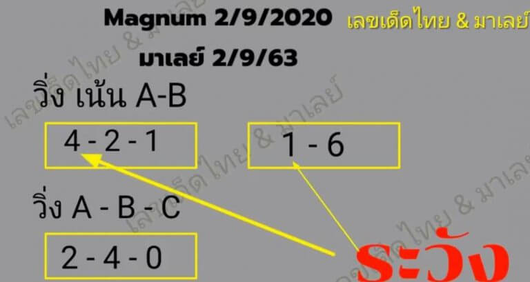 แนวทางหวยมาเลย์ 2/9/63 ชุดที่ 5