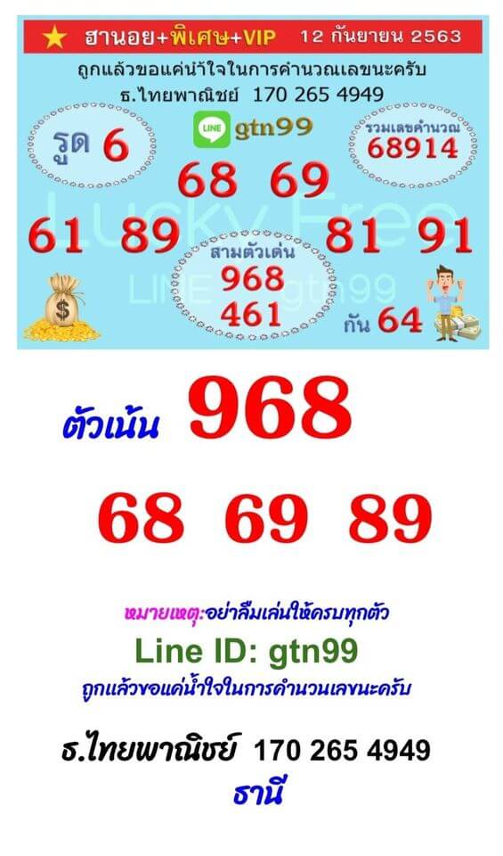 แนวทางหวยฮานอย 12/9/63 ชุดที่3