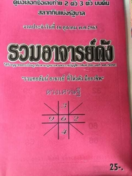 หวยดวงเศรษฐี 16/10/63