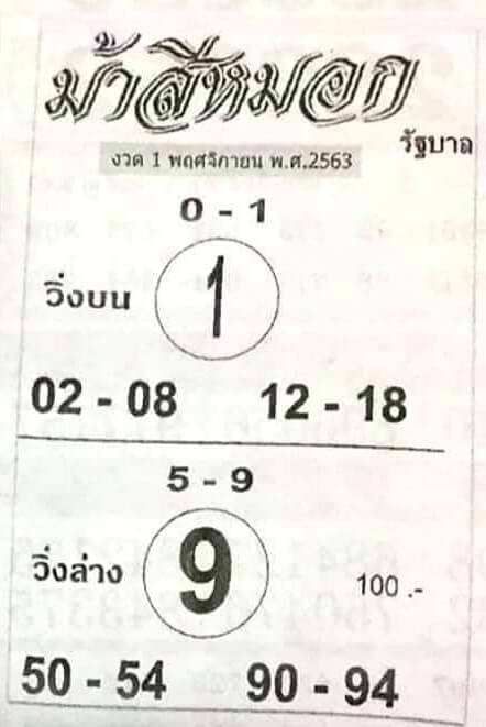 หวยม้าสีหมอก 1/11/63