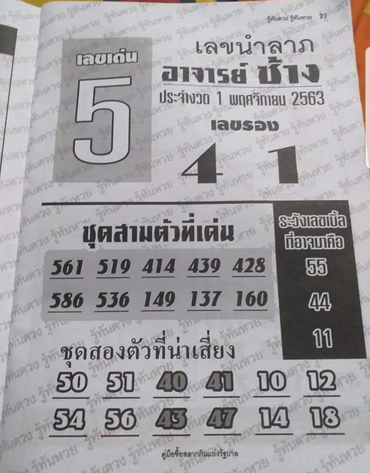 หวยอาจารย์ช้าง 1/11/63