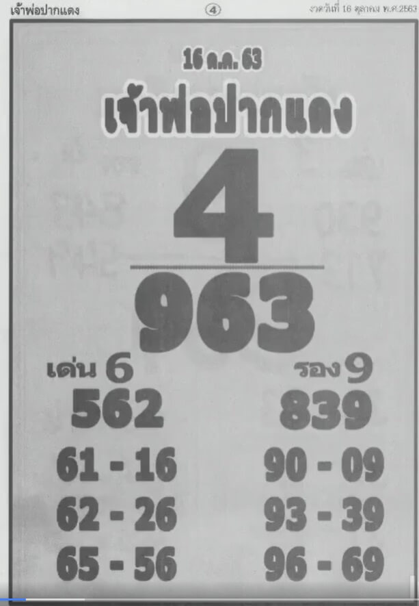 หวยเจ้าพ่อปากแดง 16/10/63