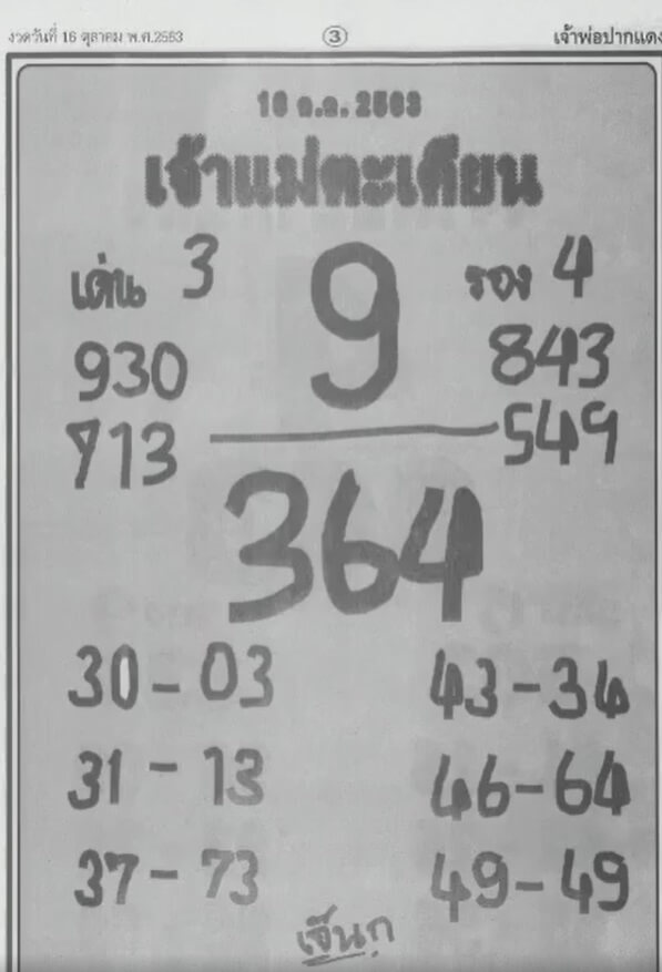 หวยเจ้าแม่ตะเคียน 16/10/63