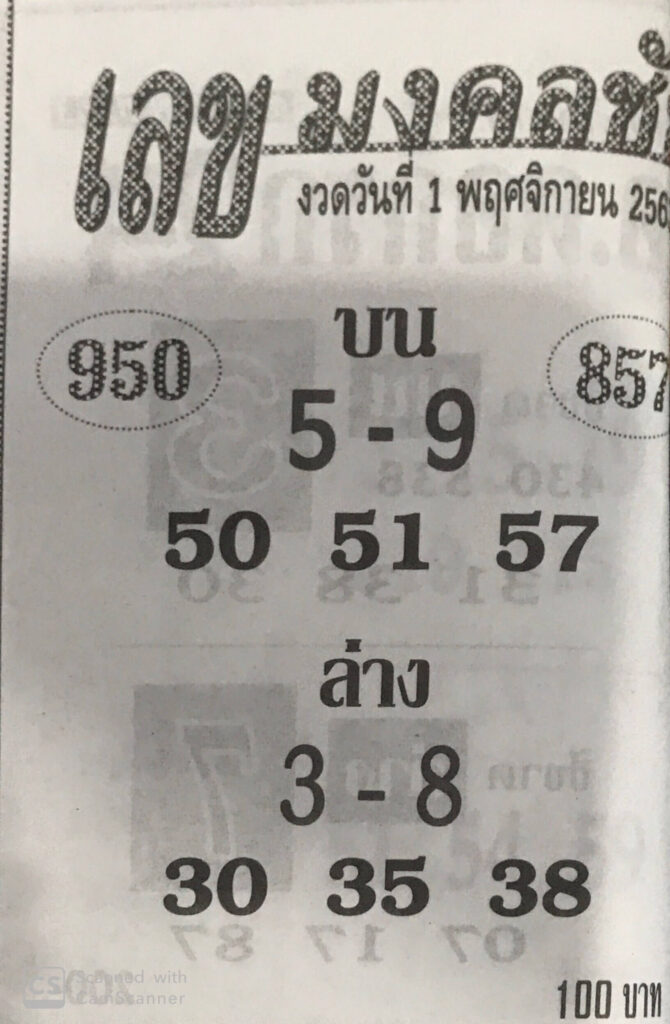 เลขมงคลชัย 1/11/63