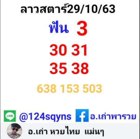 แนวทางหวยลาว 29/10/63 ชุดที่