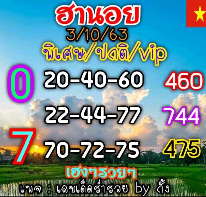 แนวทางหวยฮานอย 3/10/63 ชุดที่1