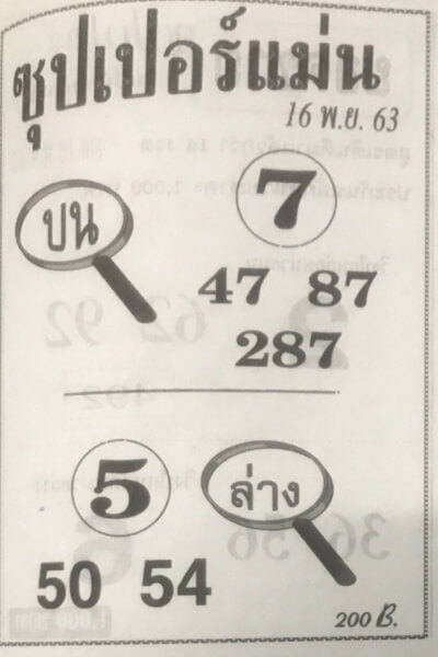หวยซุปเปอร์แม่น 16/11/63