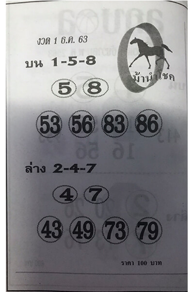 หวยม้านำโชค 1/12/63