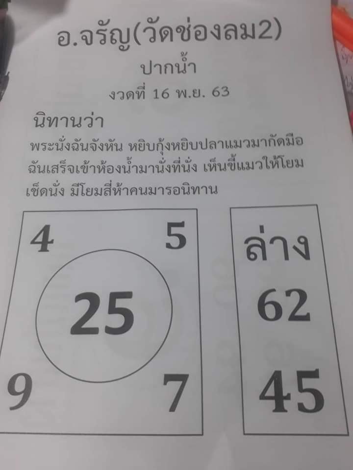 หวยอาจารย์จรัญ 16/11/63