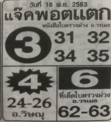 หวยแจ็คพอตแตก 16/11/63