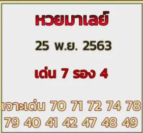 แนวทางหวยมาเลย์ 25/11/63 ชุดที่ 4