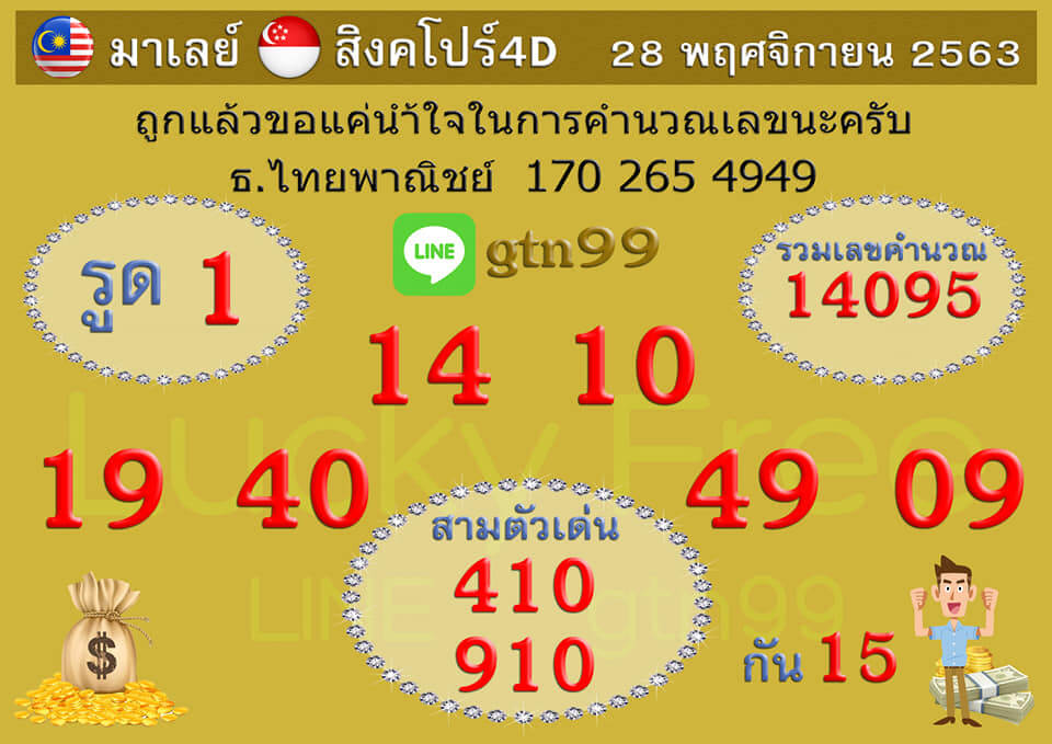 แนวทางหวยมาเลย์ 28/11/63 ชุดที่7