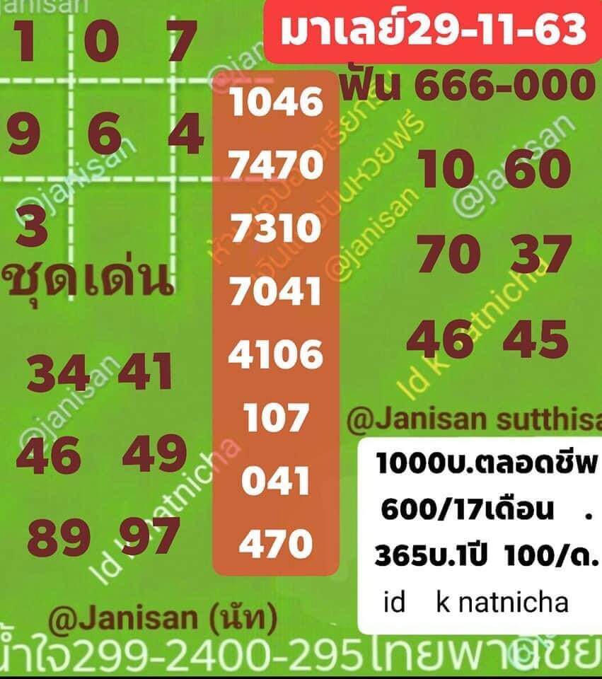 แนวทางหวยมาเลย์ 29/11/63 ชุดที่2