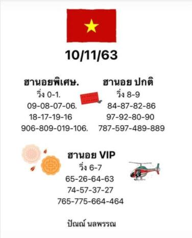 แนวทางหวยฮานอย 10/11/63 ชุดที่7