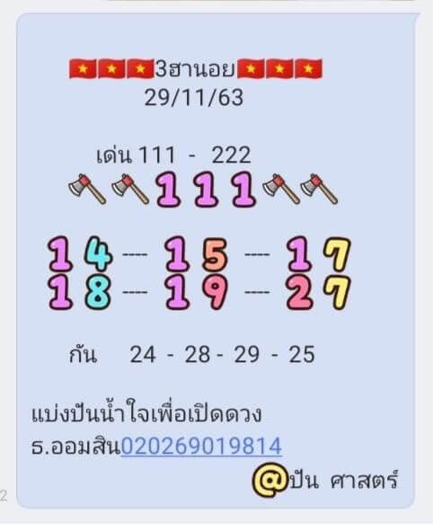 แนวทางหวยฮานอย 29/11/63 ชุดที่15