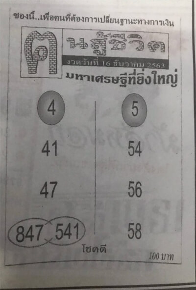 หวยคนสู้ชีวิต 16/12/63