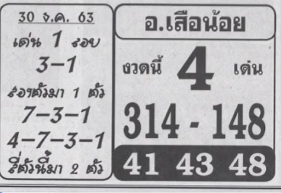 หวยอาจารย์เสือน้อย 30/12/63
