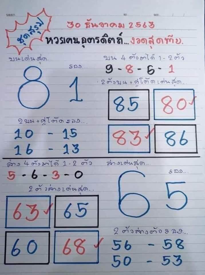 หวยคนอุตรดิตถ์ 30/12/63