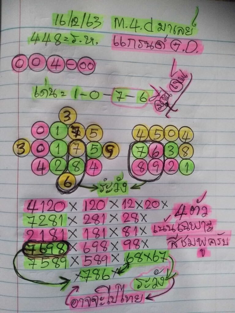 แนวทางหวยมาเลย์ 16/12/63 ชุดที่3