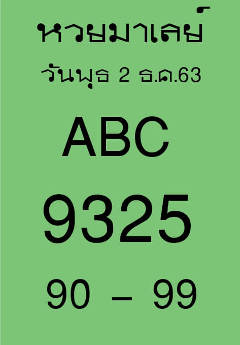 แนวทางหวยมาเลย์ 2/12/63 ชุดที่ 20